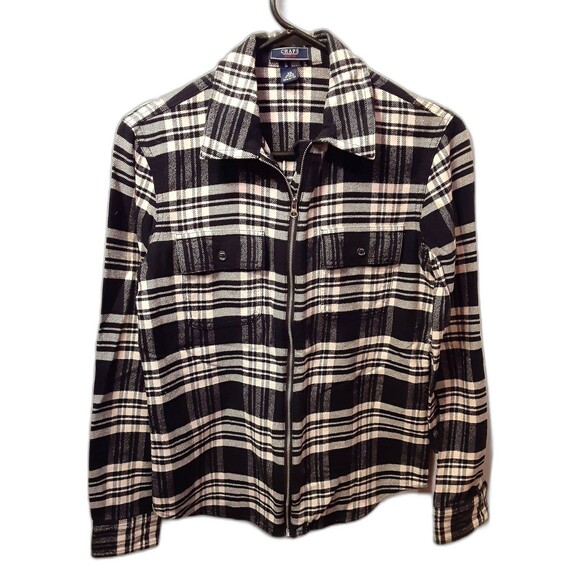 Chaps Zip Up Size Extra Small Black/ Cream Warm Flannel Shirt - Picture 2 of 12